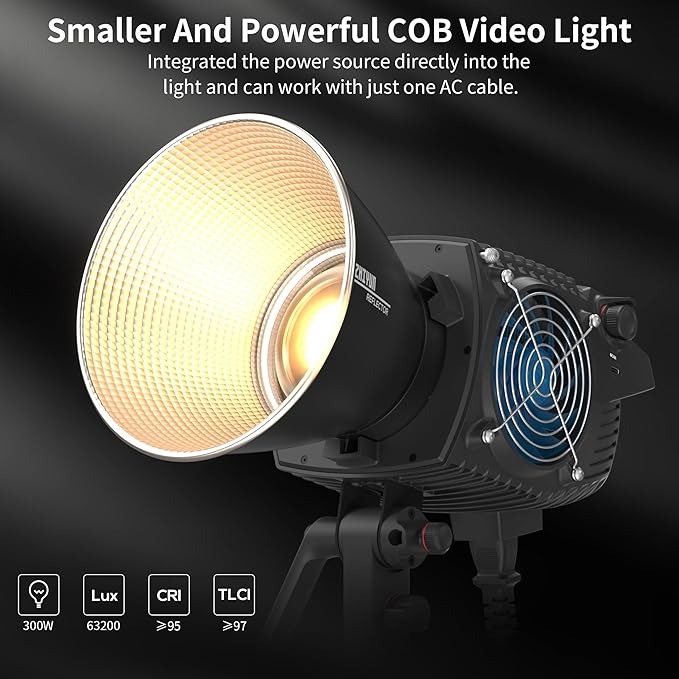 ZHIYUN Molus B300[Official] 300W Video Light, COB LED Video Light with Bowens Mount, Two-Tone Studio Light, 63200LUX/1M/2700K-6500K/ CRI ≥95/ TLCI ≥97/ APP Control, 13 Bright Effects
