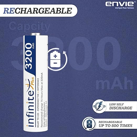 ENVIE (AA 3200 4PL) Infinite Rechargeable Battery for Remote Controls, Electronic Toys, Cameras, Flashlights and Others