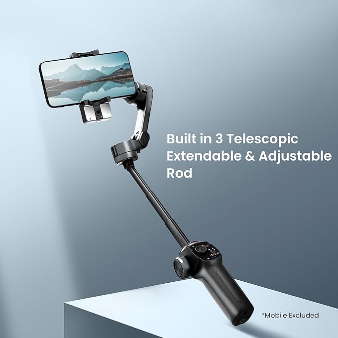 Digitek (DSG 009F AI) 3-Axis Smartphone Gimbal with Wide Angle and AI Face Tracker - Telescopic Rods & External Microphone Support - Lightweight and Compatible with Smartphones (AI)