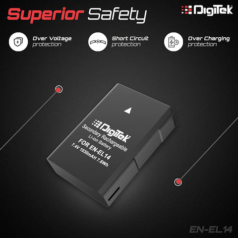 Digitek (ENEL14 Platinum) 1400 mAh Secondary Rechargeable Battery Packs for Digital Camera . Compatiable With Nikon D3100 D3200 D3300 D3400 D3500 D5100 D5200 D5300 D5500 D5600 & COOLPIX P7000 P7100 P7700 & P7800.