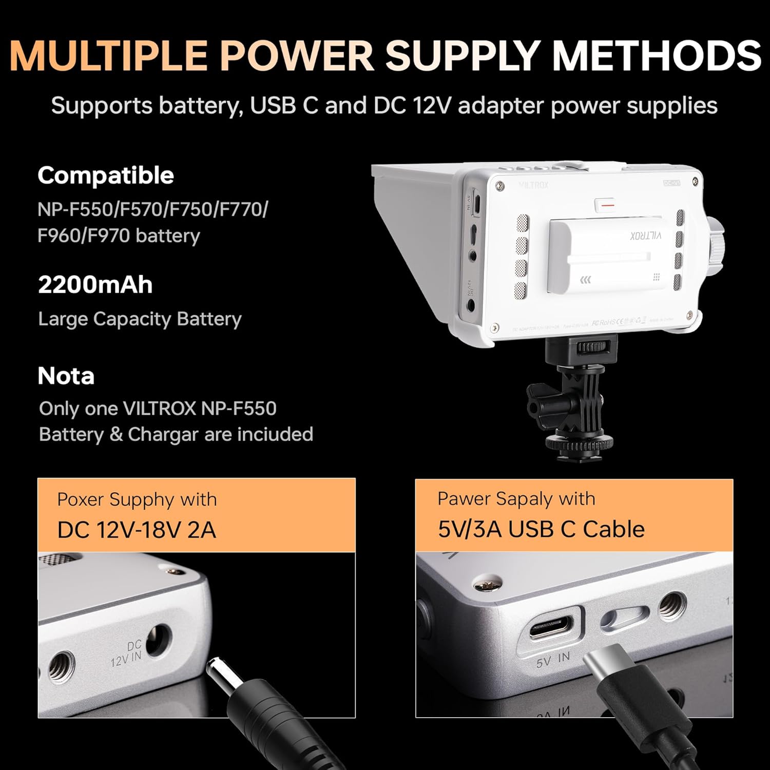 VILTROX DC-V1 Camera Field Monitor, Touch Screen Camera Monitor with 4K HDMI Input/Output