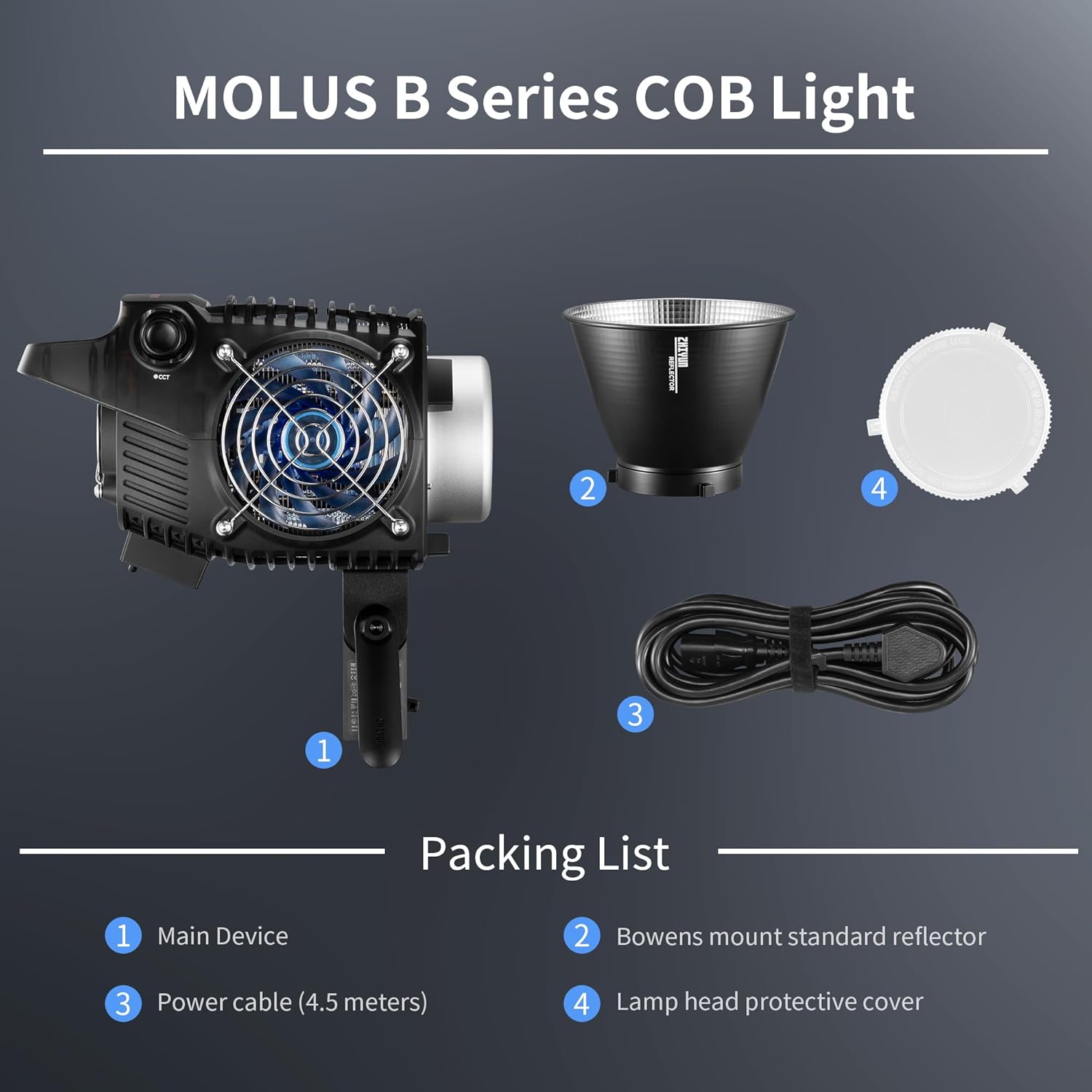 ZHIYUN Molus B300[Official] 300W Video Light, COB LED Video Light with Bowens Mount, Two-Tone Studio Light, 63200LUX/1M/2700K-6500K/ CRI ≥95/ TLCI ≥97/ APP Control, 13 Bright Effects