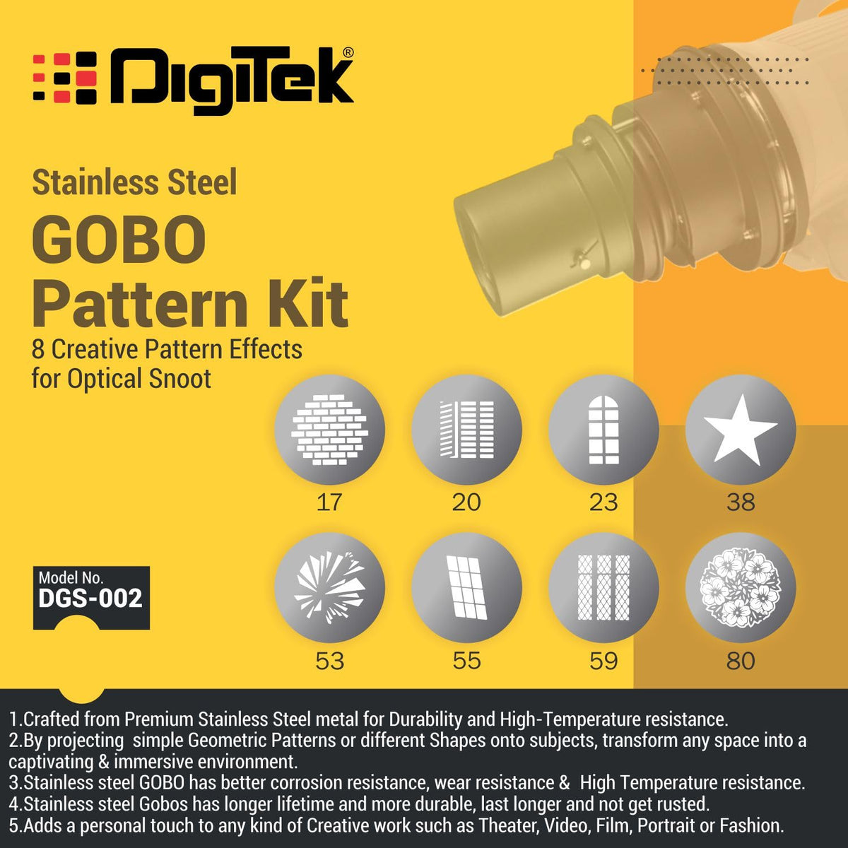 Gobo Patterns Basic Buy Digitek DGS-002 Stainless Steel Gobo Pattern Kit for Optical Snoot ...