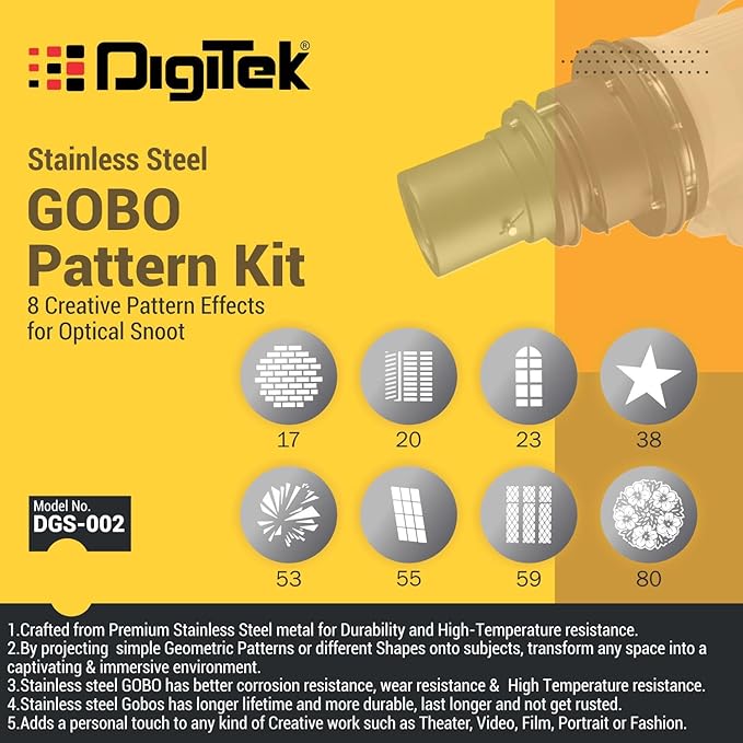 Digitek (DGS 002) Stainless Steel GOBO Pattern Kit with 8 Creative Pattern Effect for Optical Snoot