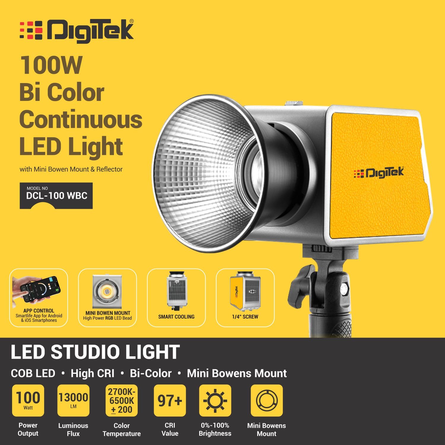 Buy Digitek (DCL-100 WBC) 100W Bi-Color Continuous LED Light with ...