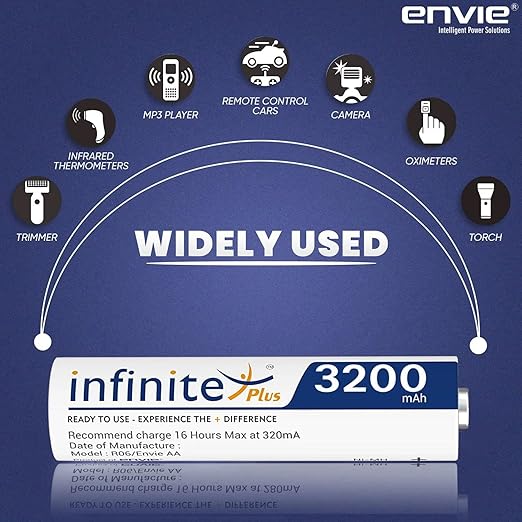 ENVIE (AA 3200 4PL) Infinite Rechargeable Battery for Remote Controls, Electronic Toys, Cameras, Flashlights and Others