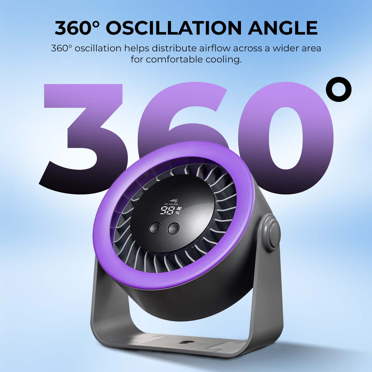 Digitek DPF-01 Portable Rechargeable Desk Fan, 5 Speed Levels, 360° Adjustable Airflow, 2000mAh Battery, Type-C Fast Charging, LED Battery Indicator, Compact USB Fan for Home, Office & Travel