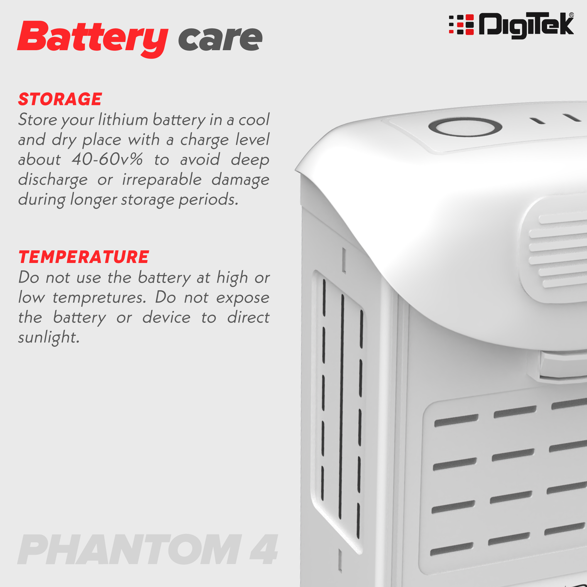 Digitek (DJI Phantom 4) Lithium-ion Rechargeable Battery with LED Indicator and Smart IC | Compatible with Phantom 4 Series Drones, up to 28 Minute Flying time