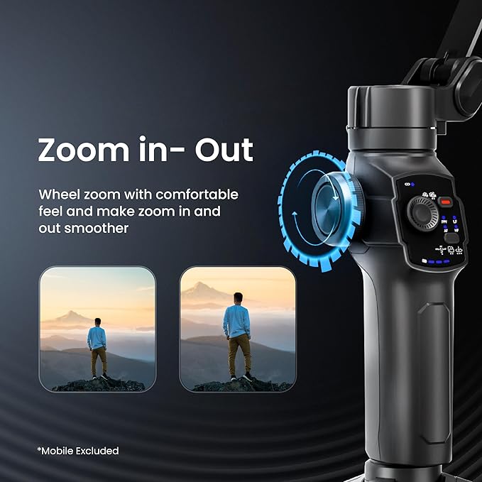 Digitek (DSG 009F AI) 3-Axis Smartphone Gimbal with Wide Angle and AI Face Tracker - Telescopic Rods & External Microphone Support - Lightweight and Compatible with Smartphones (AI)