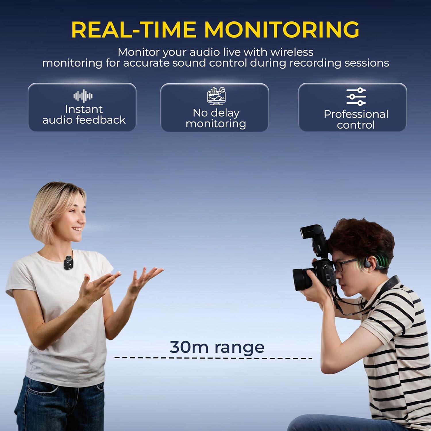 Digitek DWM 122 Wireless Microphone System with Wireless Audio Monitoring, TF Card Support, Type C & LTC Connector, 80M Range, 4.5Hr Run Time, Record with Android iOS Smartphone and DSLR for Vlogging, Interviews & Podcast