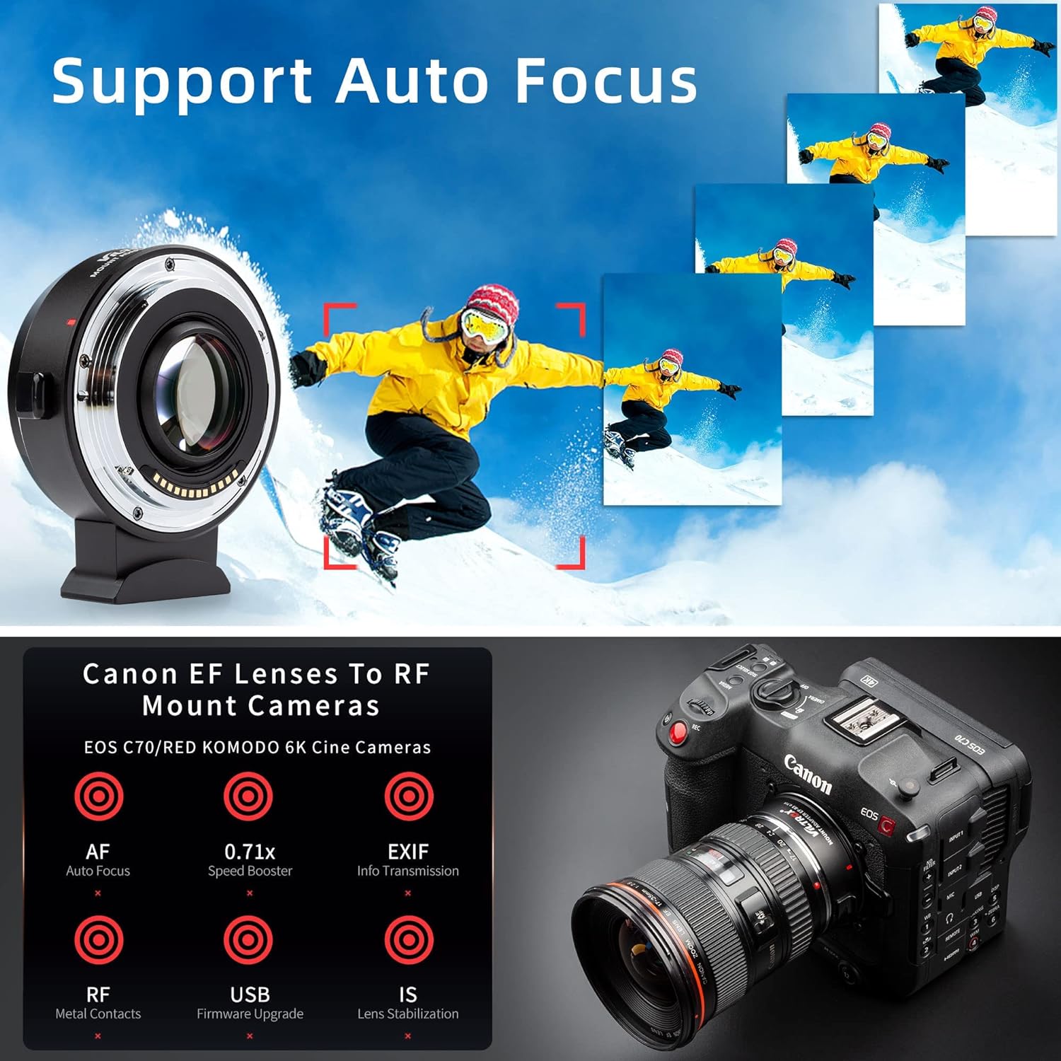 VILTROX (EF-R3) 0.71x Speed Booster Mount Adapter for Canon EOS C70 RED Komodo RF-Mount R5 R6 ( EF-EOS R 0.71x )