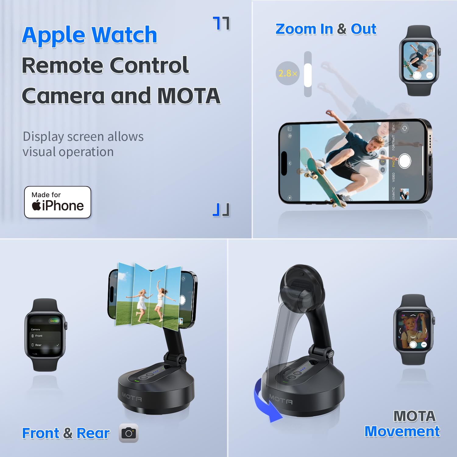 MOTA Gimbal Stabilizer Only for iPhone, [Apple MFi Certified] iPhone Stand for Video Recording with Megnetic Holder for Desk, 360 Degree Auto Tracking Gimbal for Vlog, YouTube and Tiktok