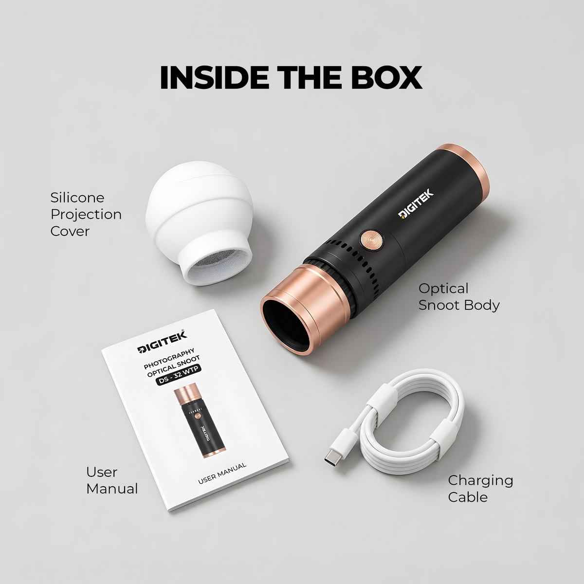 Digitek DS-32 WTP Photography Optical Snoot Light 32W, 4500mAh Battery, CRI 95+, 4 Color Light Modes, 20 Projection Gobos, 1-100% Dimming, Type-C Fast Charging, Creative Photography Lighting