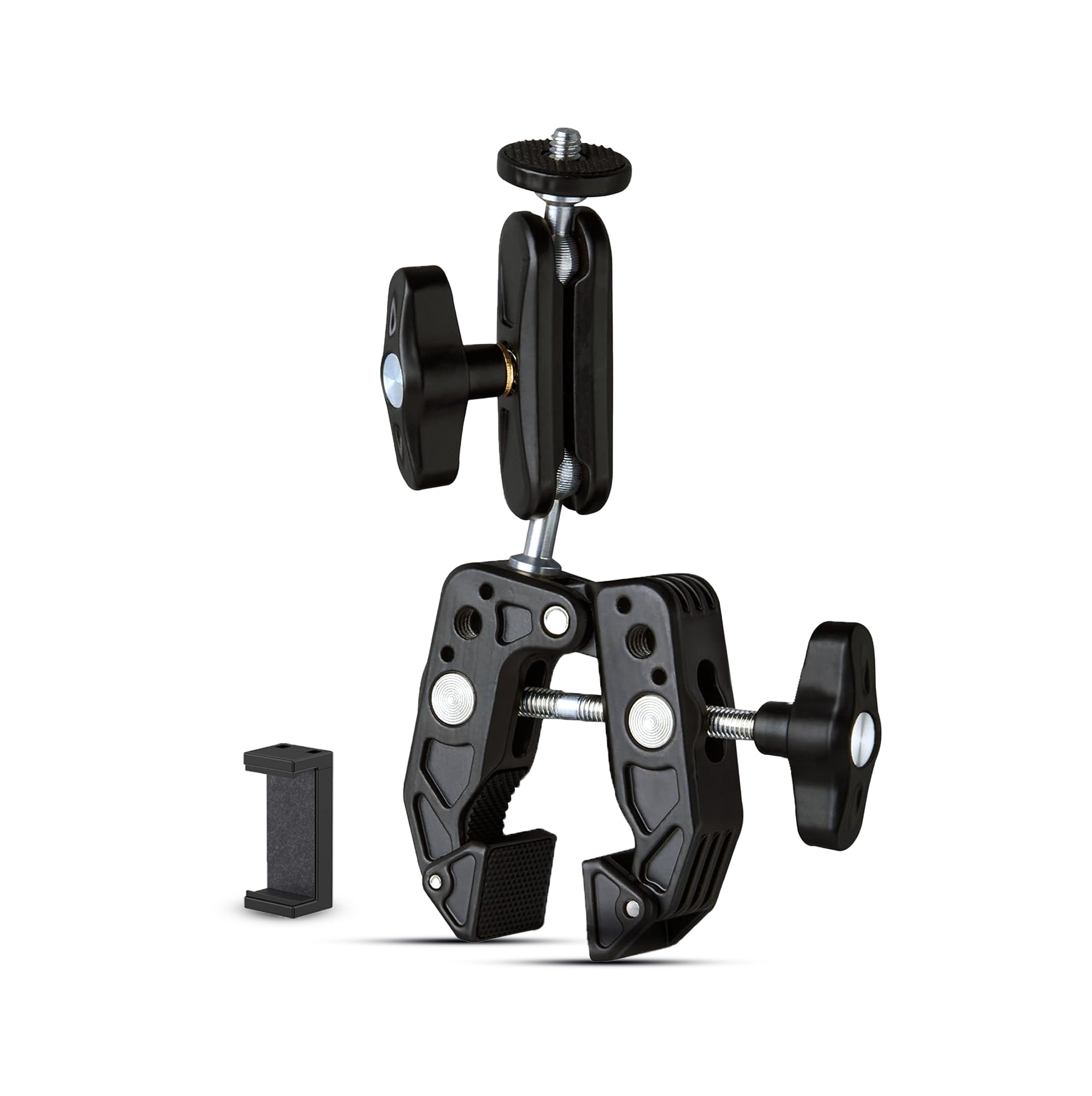Digitek (DCC-01) Action Camera Mount, Super Clamp Mount with 1/4" & 3/8" Scew for LED Light, Microphone, 360° Double Ballhead Magic Arm with Mobile Holder