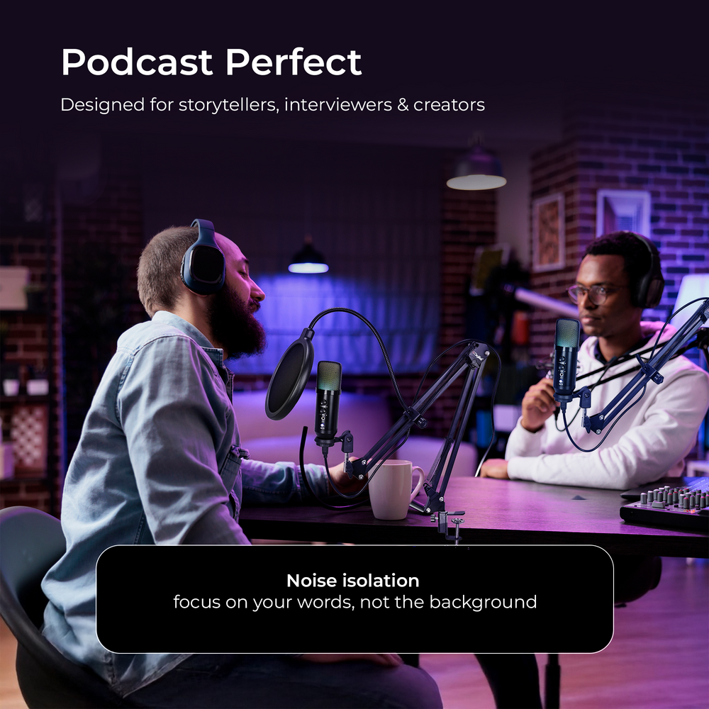 Digitek (DM 401) RGB USB Condenser Microphone Kit with BoomArm, Pop Fi