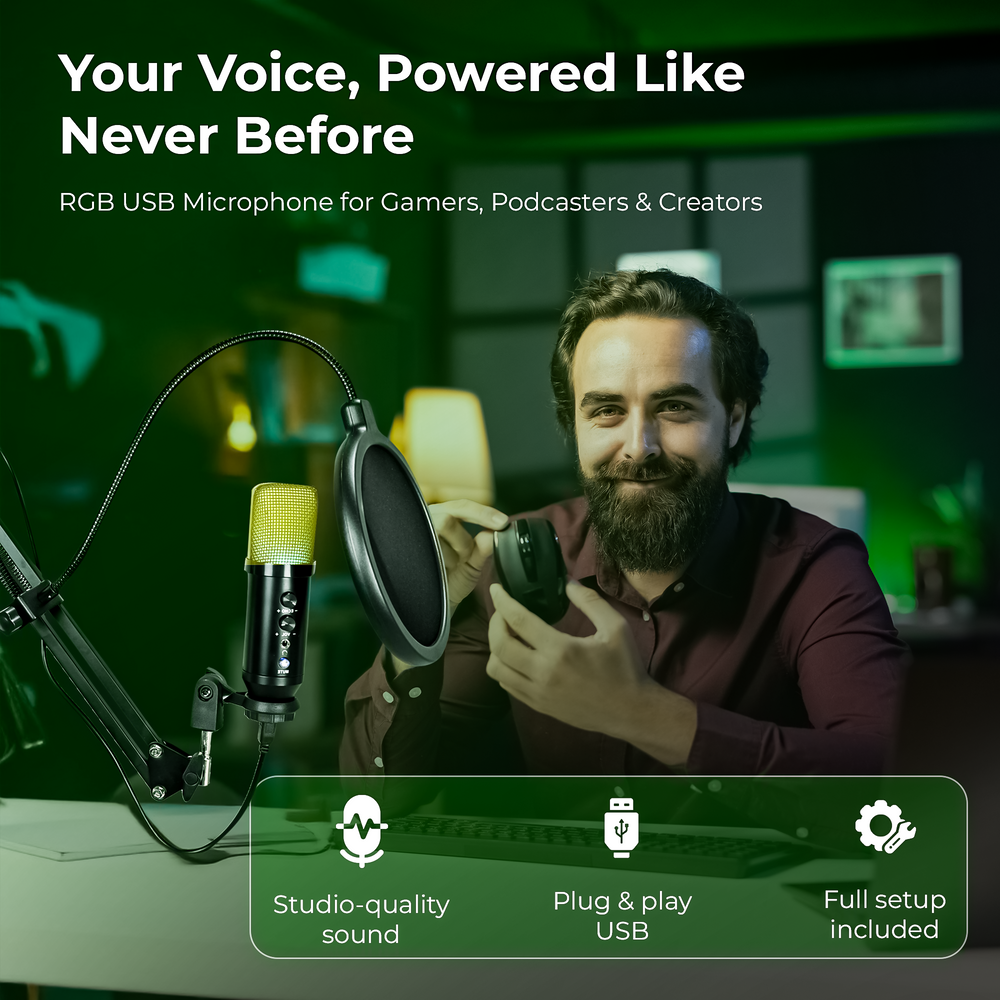 Digitek (DM 401) RGB USB Condenser Microphone Kit with BoomArm, Pop Fi