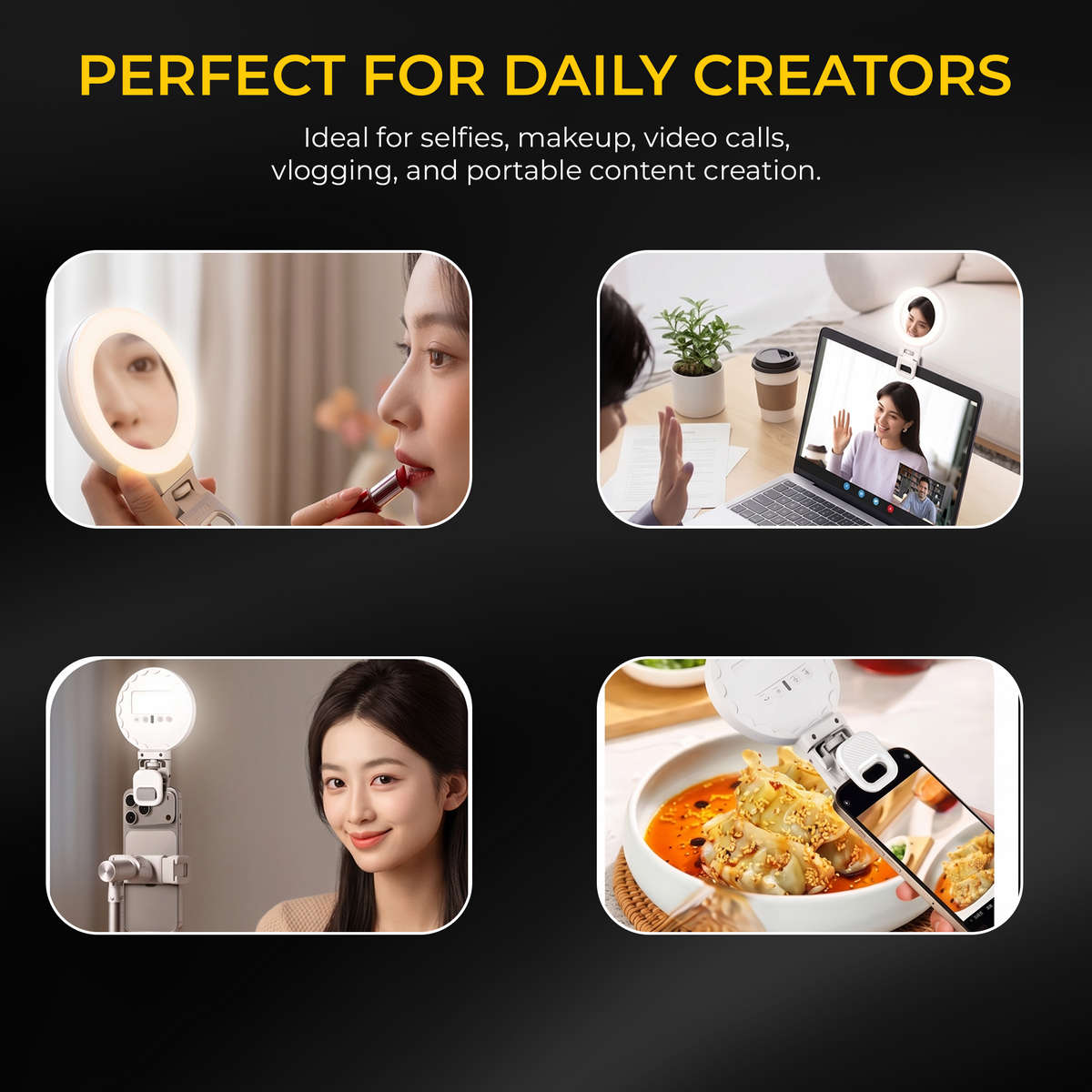 Digitek LED-D3 W Bi-Color Pocket Light with Mirror, 3W Rechargeable Selfie Light, 2700K-6500K Adjustable Color Temperature, 32 LED Beads, 180° Rotation, Type-C Charging, Clip-On Light for Makeup