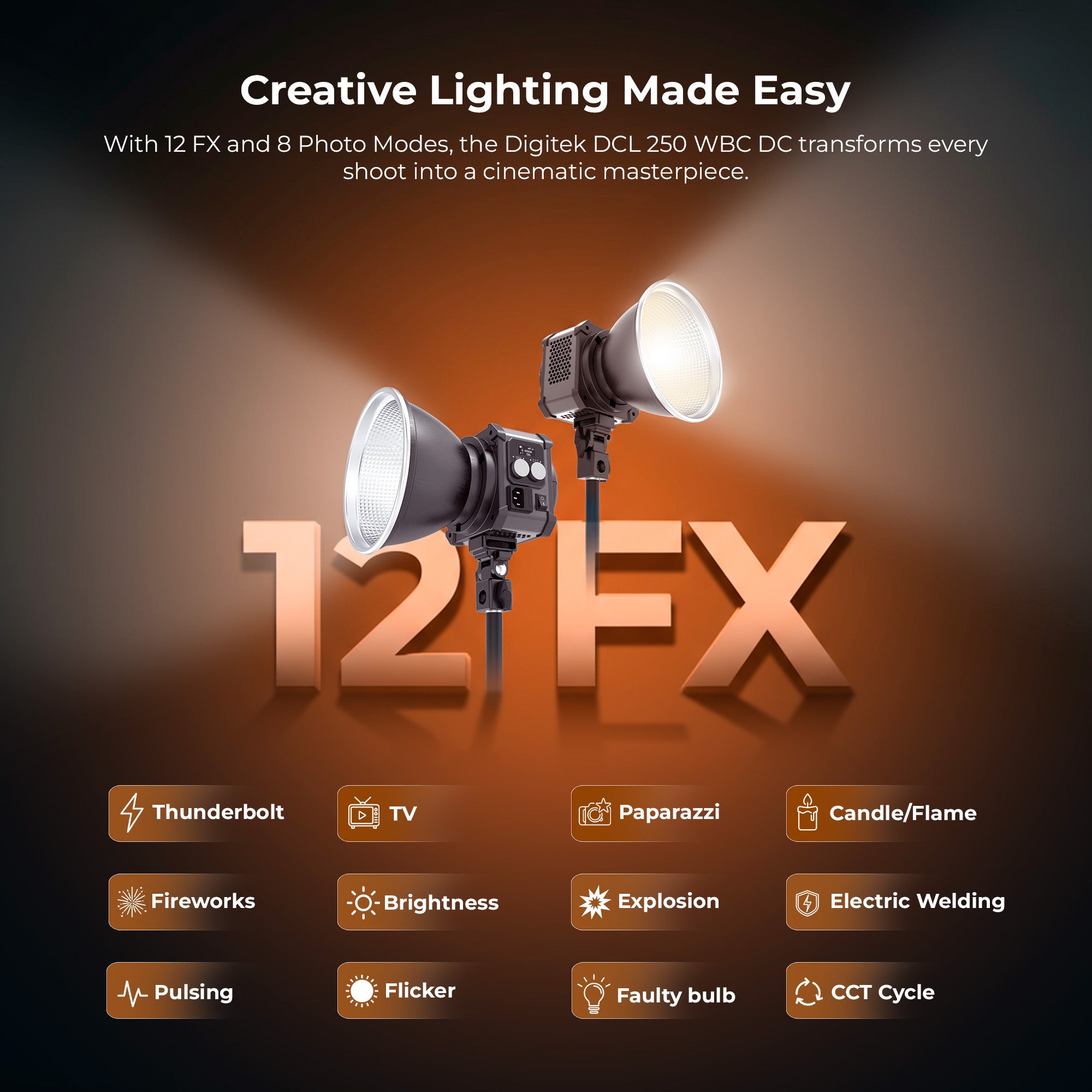 Digitek (DCL 400W Combo) 300W Bi Color Continuous LED Light with Reflector