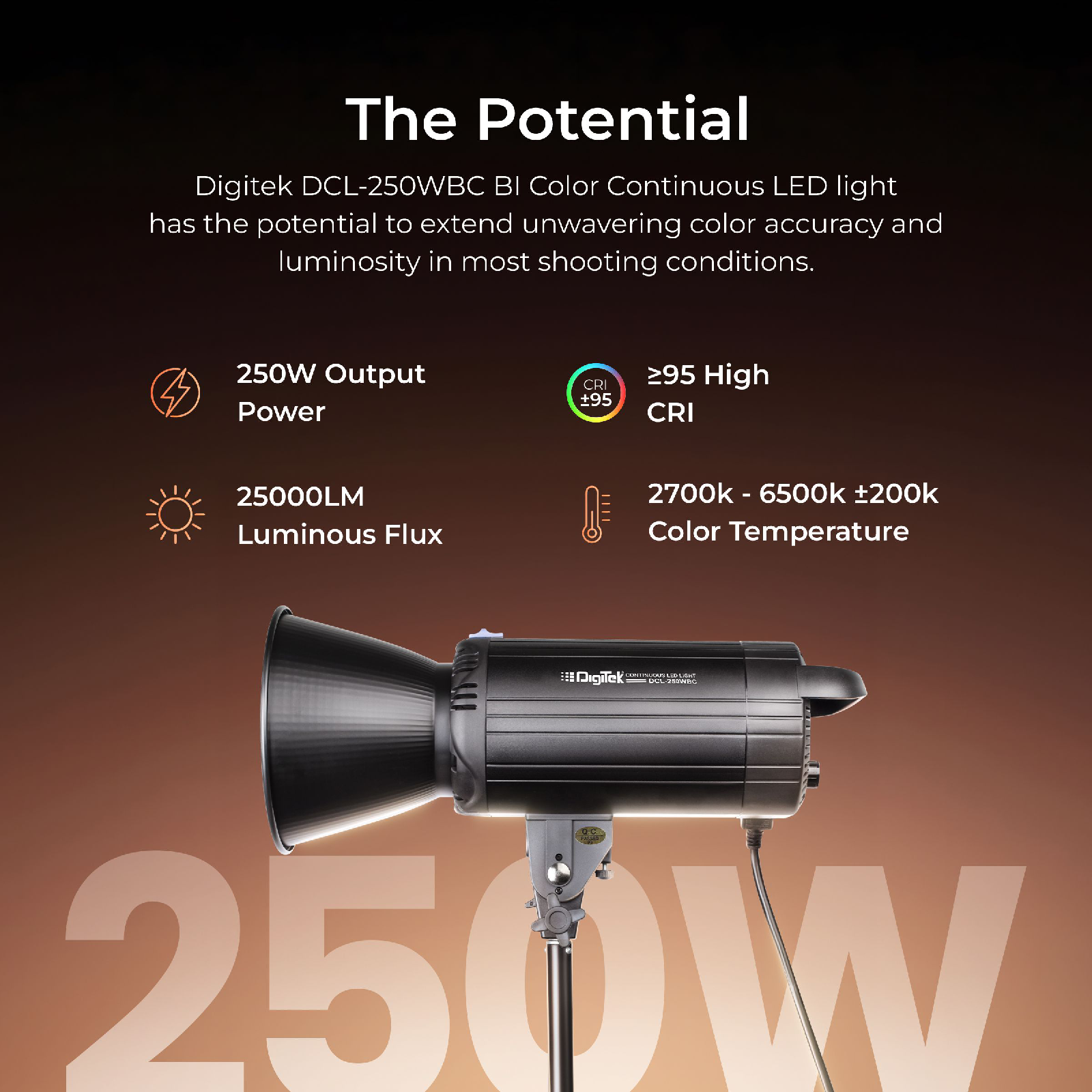 Digitek (DCL-250 WBC) BI Color Continuous LED Photo/Video Light Suitable for All Kinds of Small Production Photography / Power Saving & Environment Protection