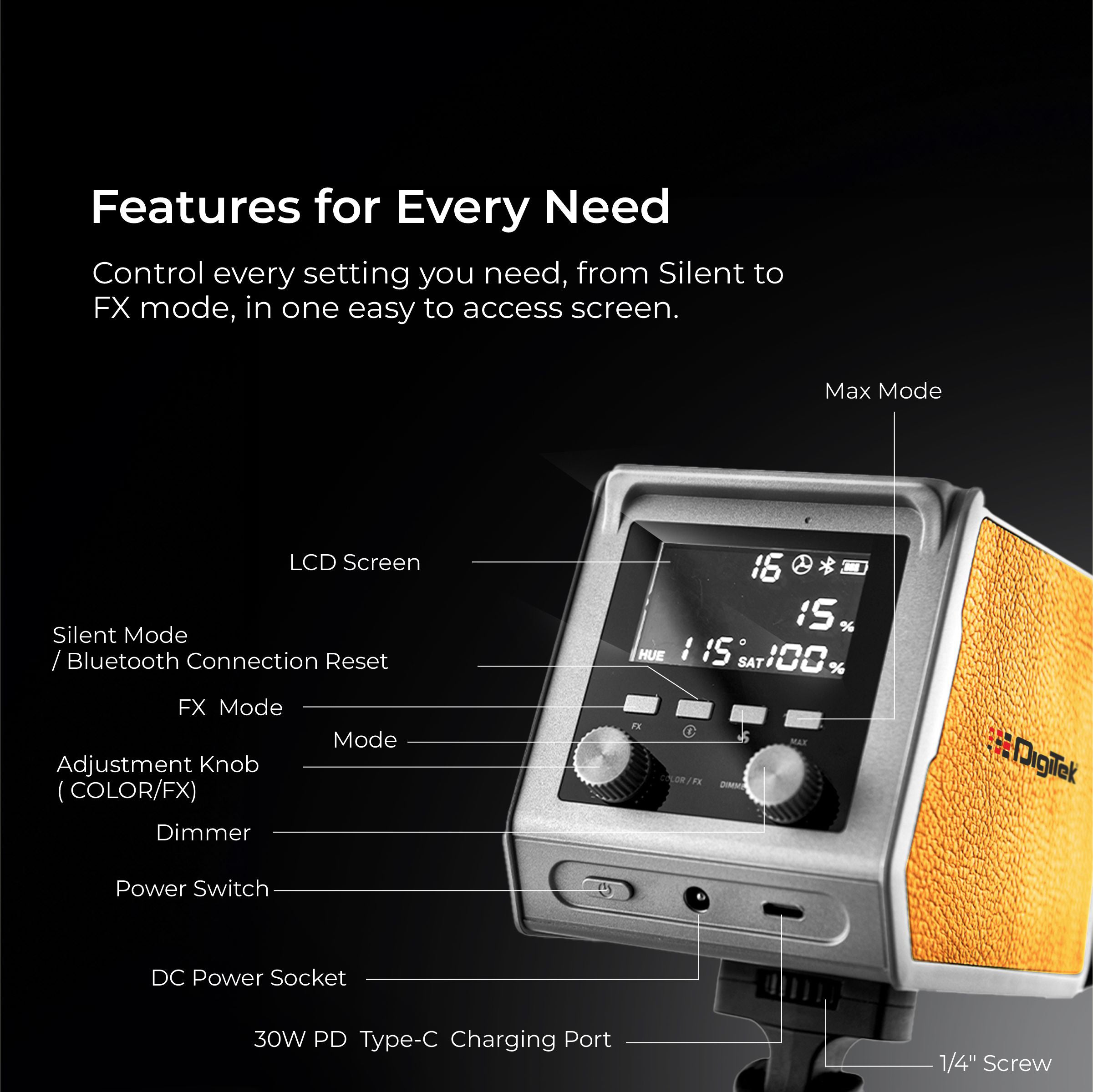Digitek (DCL-100 WBC) 100W Bi-Color Continuous LED Light with Reflector & Mini Bowen Mount a Unique Modern Meticulous Design to Cater to The Photographers Aesthetic idea for Professional Photography