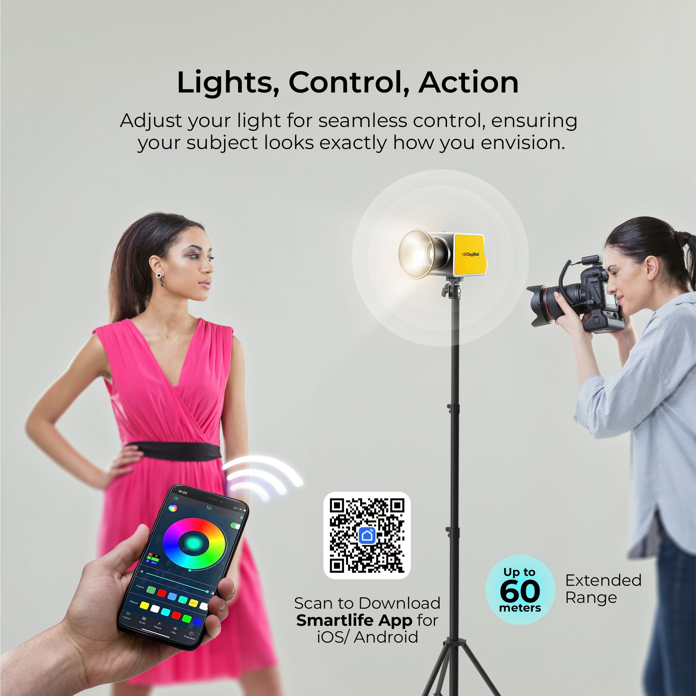 Digitek (DCL-100 WBC) 100W Bi-Color Continuous LED Light with Reflector & Mini Bowen Mount a Unique Modern Meticulous Design to Cater to The Photographers Aesthetic idea for Professional Photography