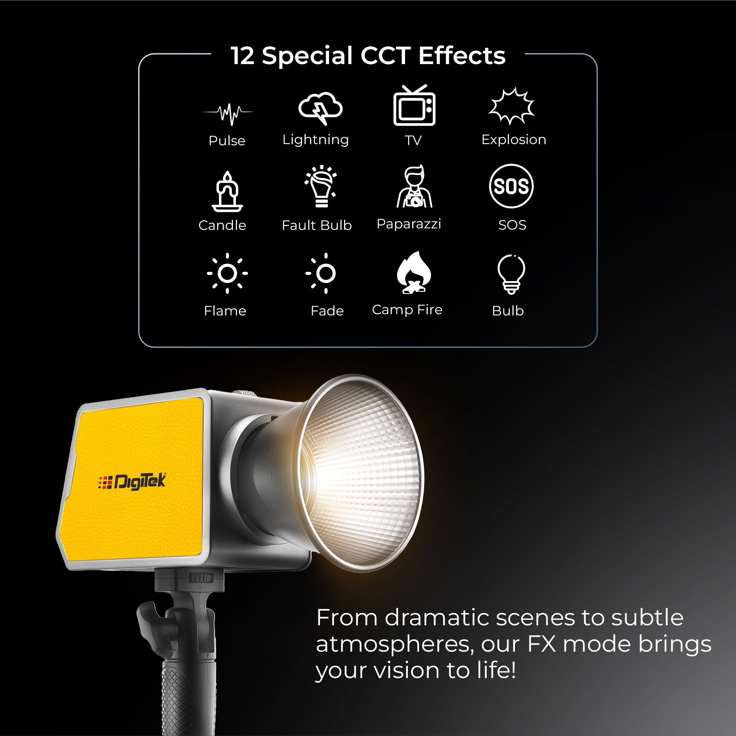 Digitek (DCL-100 WBC) 100W Bi-Color Continuous LED Light with Reflector & Mini Bowen Mount a Unique Modern Meticulous Design to Cater to The Photographers Aesthetic idea for Professional Photography