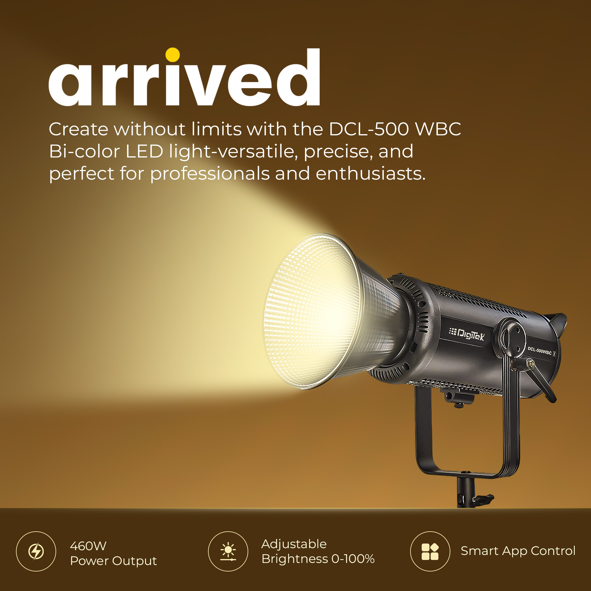 DIGITEK (DCL-500 WBC Combo) 460W Bi Color Continuous LED Video Light with 18CM Reflector, AC Support, 2700K-6500K Color Temp Control, ≥97 CRI, 42000 Lumen, Ideal for YouTube, Photo & Videoshoots