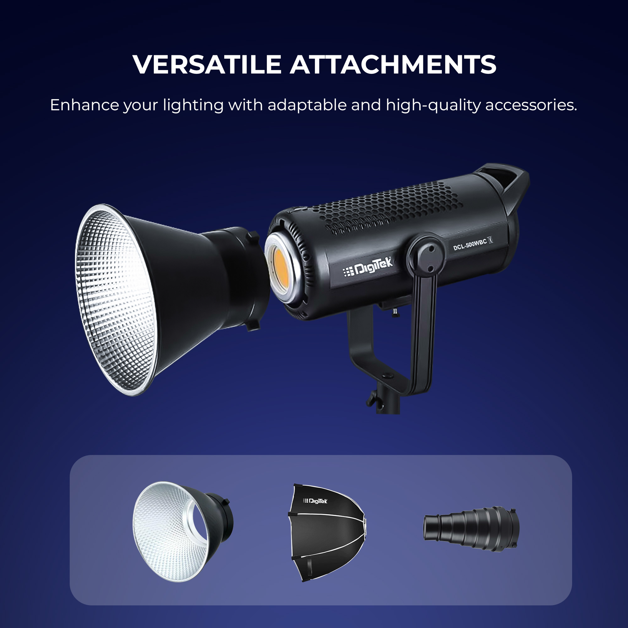 DIGITEK (DCL-500 WBC Combo) 460W Bi Color Continuous LED Video Light with 18CM Reflector, AC Support, 2700K-6500K Color Temp Control, ≥97 CRI, 42000 Lumen, Ideal for YouTube, Photo & Videoshoots