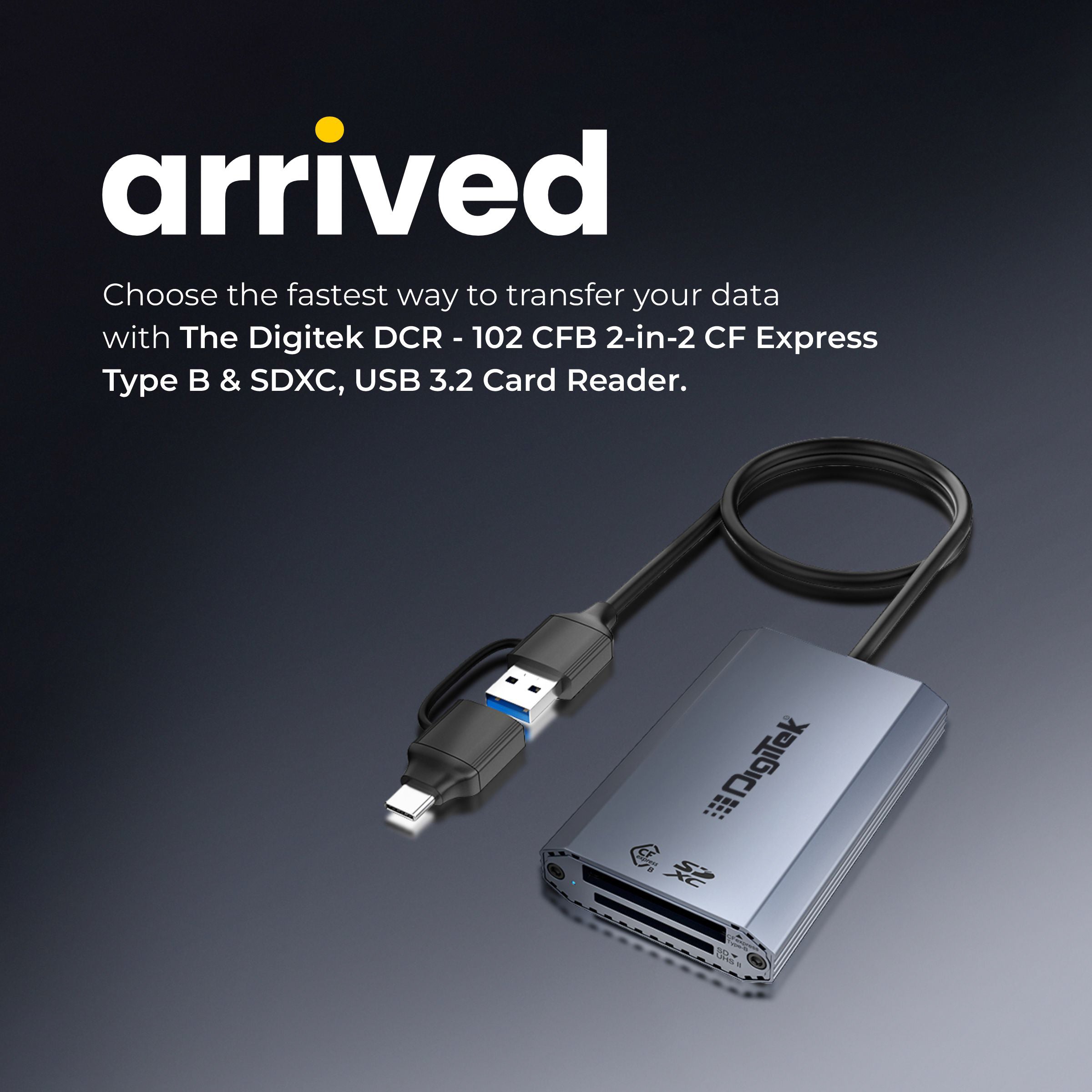 Digitek DCR-102 CFB 2-in-2 CF Express Type B & SDXC, USB 3.2 Card Reader