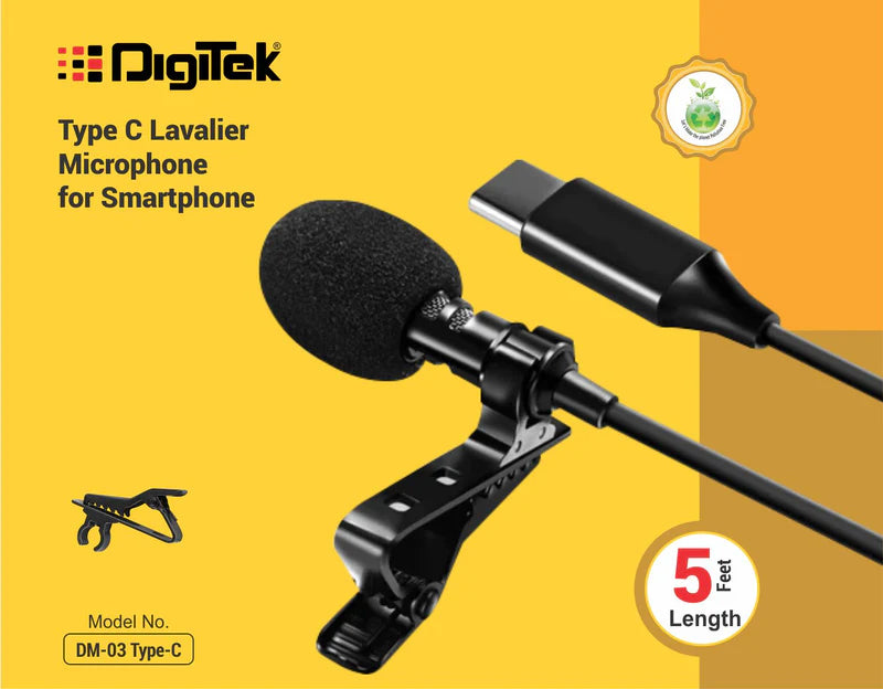 Digitek(DM-03Type-C)Lavalier Omnidirectional Microphone,Clip on Collar Microphone,Type-C Interface Connector,Low Handing Noise,Compatible with Digitek DAC – 101 & DAC-002