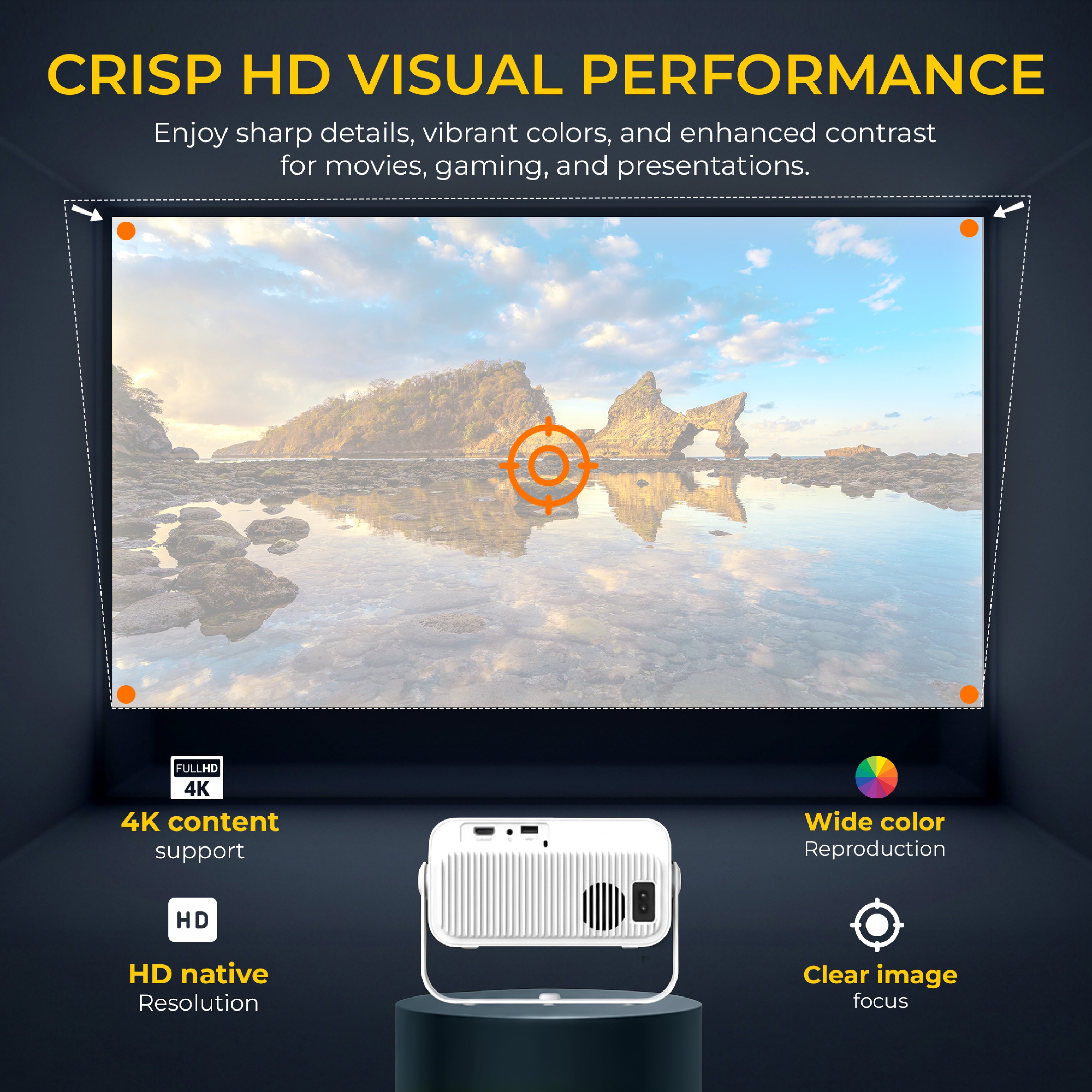 Digitek (DP 150) 45W Portable LED High Difinition Projector, 4K Supported, Android 11, 8GB Storage, 5G Wi-Fi, Bluetooth 5.0, Home Theater & Outdoor Movie Projector