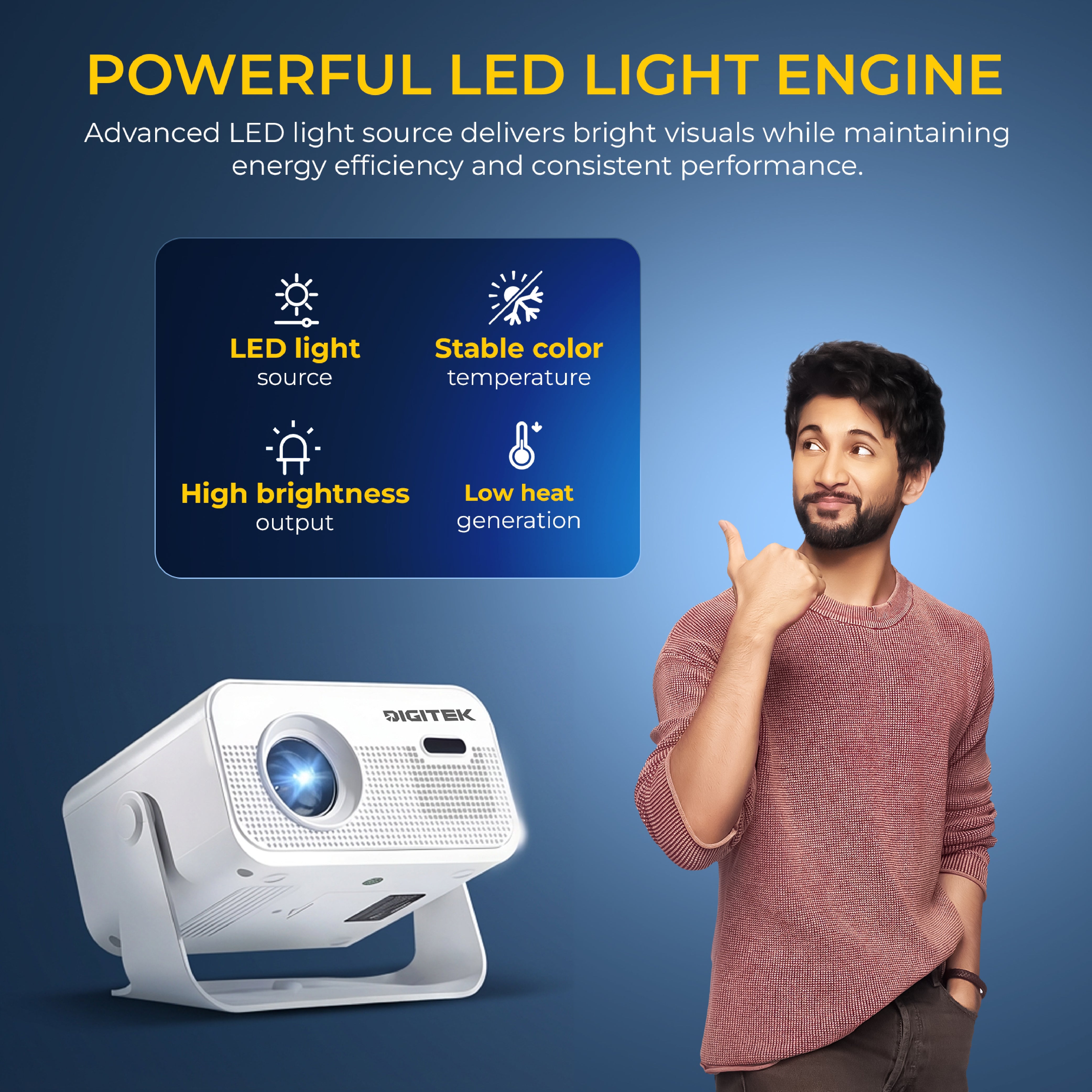 Digitek (DP 150) 45W Portable LED High Difinition Projector, 4K Supported, Android 11, 8GB Storage, 5G Wi-Fi, Bluetooth 5.0, Home Theater & Outdoor Movie Projector
