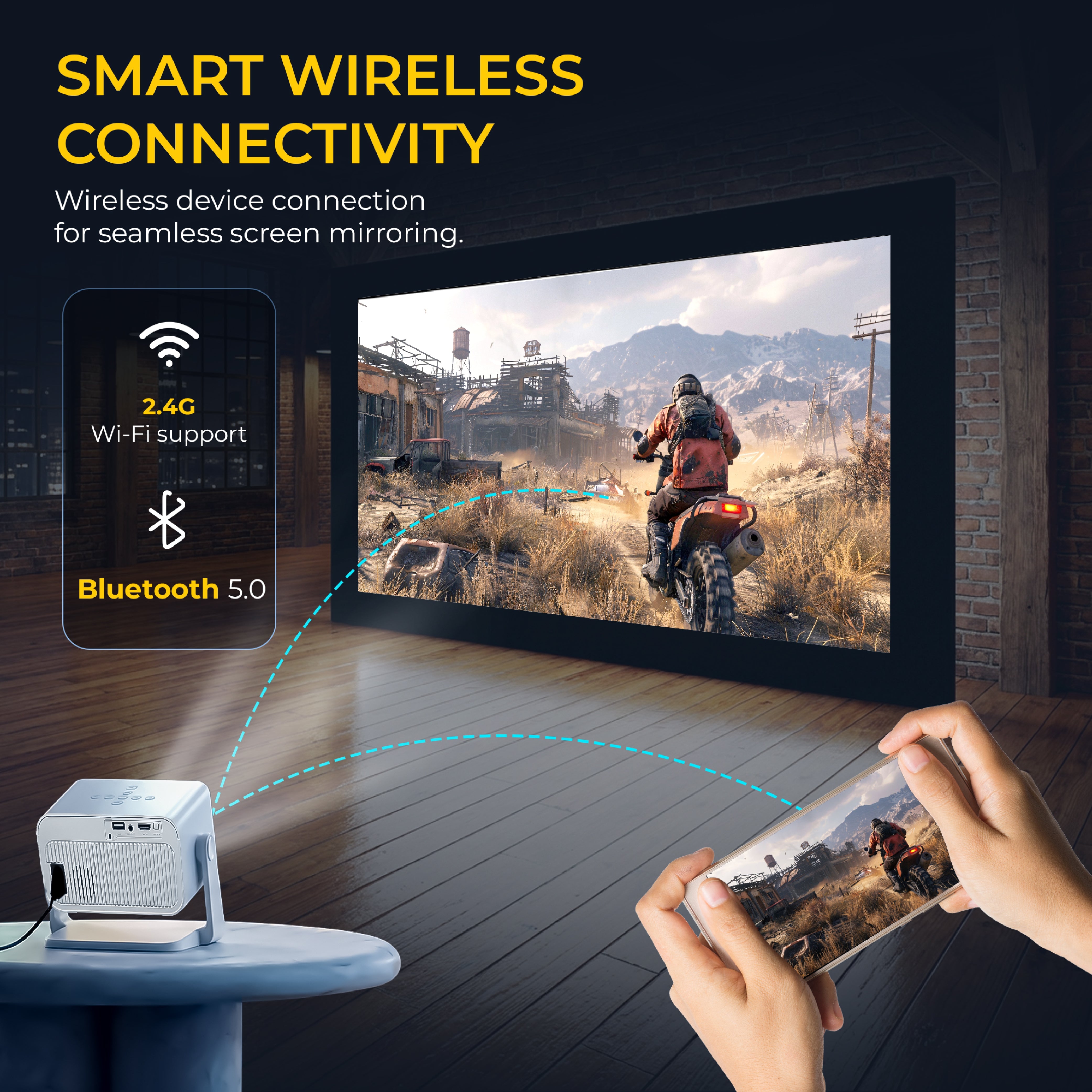 Digitek (DP 150) 45W Portable LED High Difinition Projector, 4K Supported, Android 11, 8GB Storage, 5G Wi-Fi, Bluetooth 5.0, Home Theater & Outdoor Movie Projector