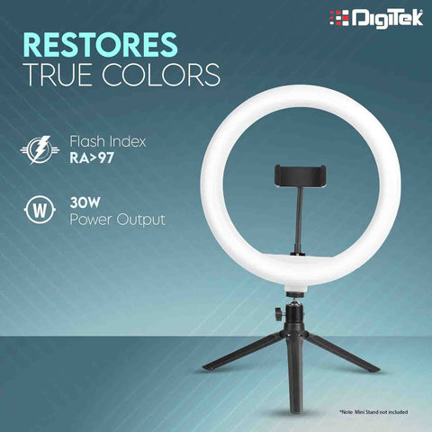 Digitek (DRL-14) Professional 31cm (14") inch LED Ring Light | Dimmable Lighting | for YouTube | Photo-Shoot | Video Shoot | Live Stream | Makeup & Vlogging | Compatible with iPhone/Android, Black