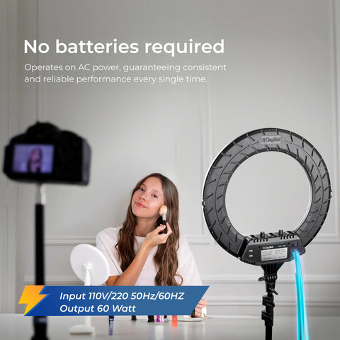 Digitek (DRL-18RT C6) Professional 46cm LED Ring Light with Remote & 158cm Light Stand, Runs on AC Power with No Shadow apertures, Ideal use for Makeup, Video Shoot, Fashion Photography & Many More