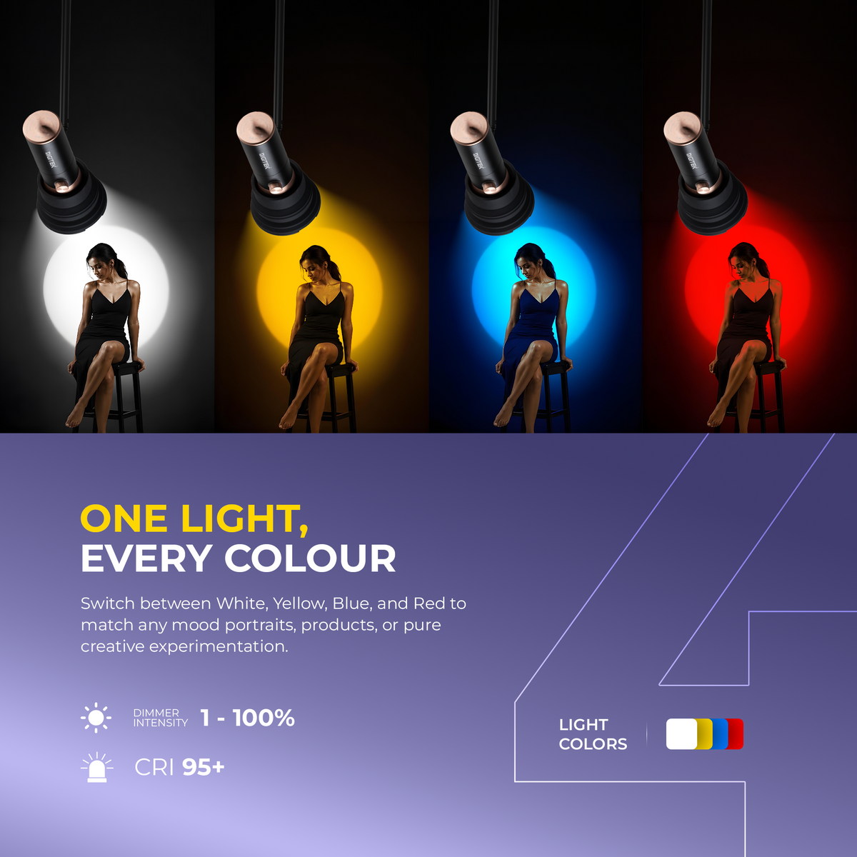 Digitek DS-12 WTP Photography Optical Snoot Light 12W, 780mAh Battery, CRI 95+, 4 Color Light Modes, 20 Projection Gobos, 1-100% Dimming, Type-C Fast Charging, Creative Photography Lighting