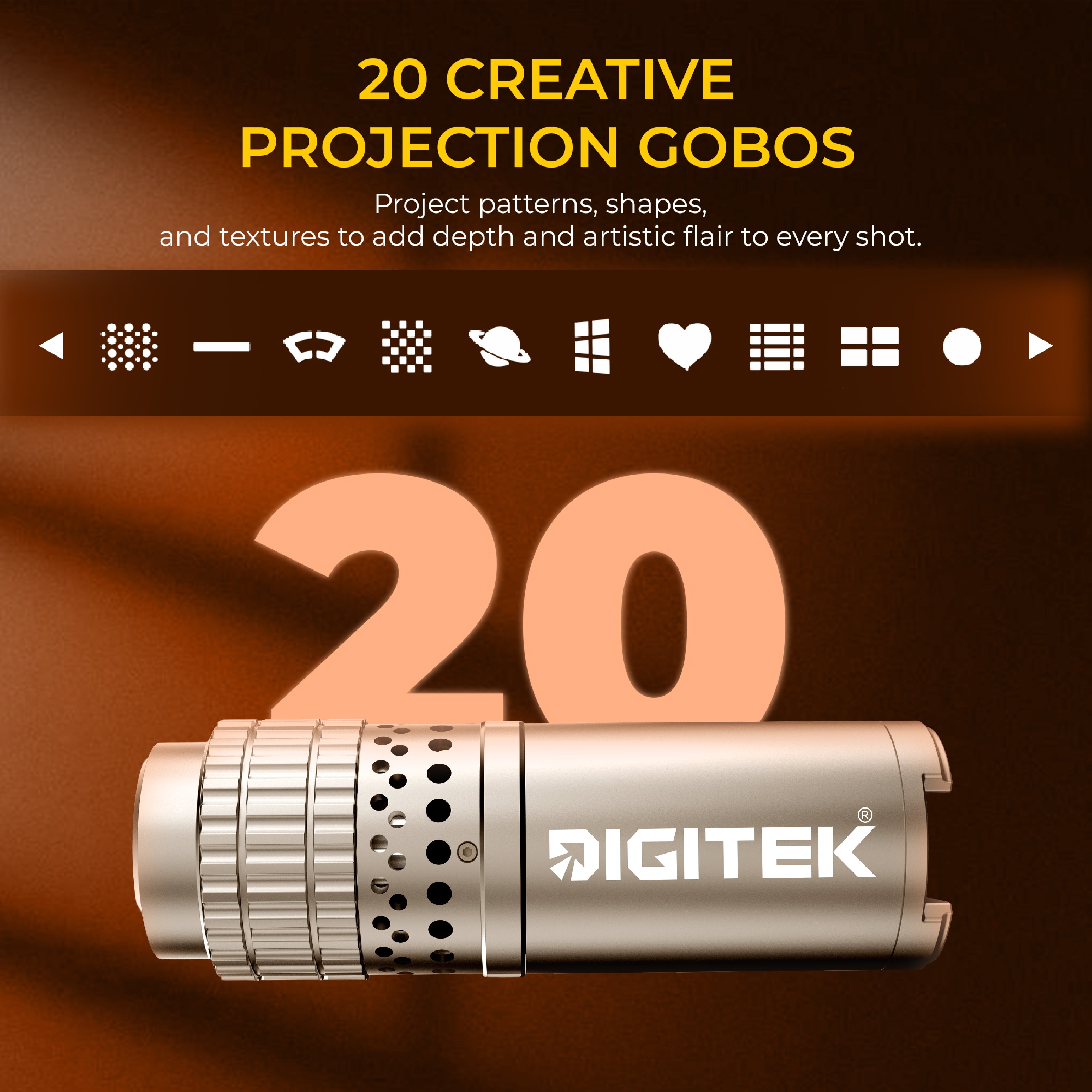 Digitek DS 35 WTP Photography Optical Snoot Light 35W, 5000mAh Rechargeable Battery, 1900K-6400K Adjustable Color Temperature, 4 Color Lights, 20 Projection Gobos, 0-100% Dimming, Type-C Fast Charging