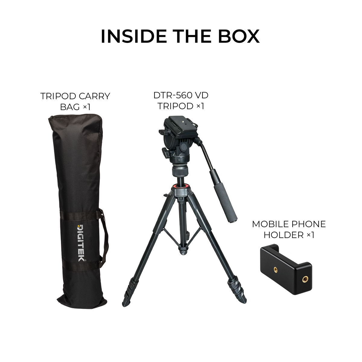 Digitek DTR-560 VD Professional Video Tripod Stand, 1700mm Height, 5kg Load Capacity, 3-Way Adjustable Pan Head, 360° Rotation, Heavy Duty Tripod for DSLR Cameras, Camcorders & Video Shooting