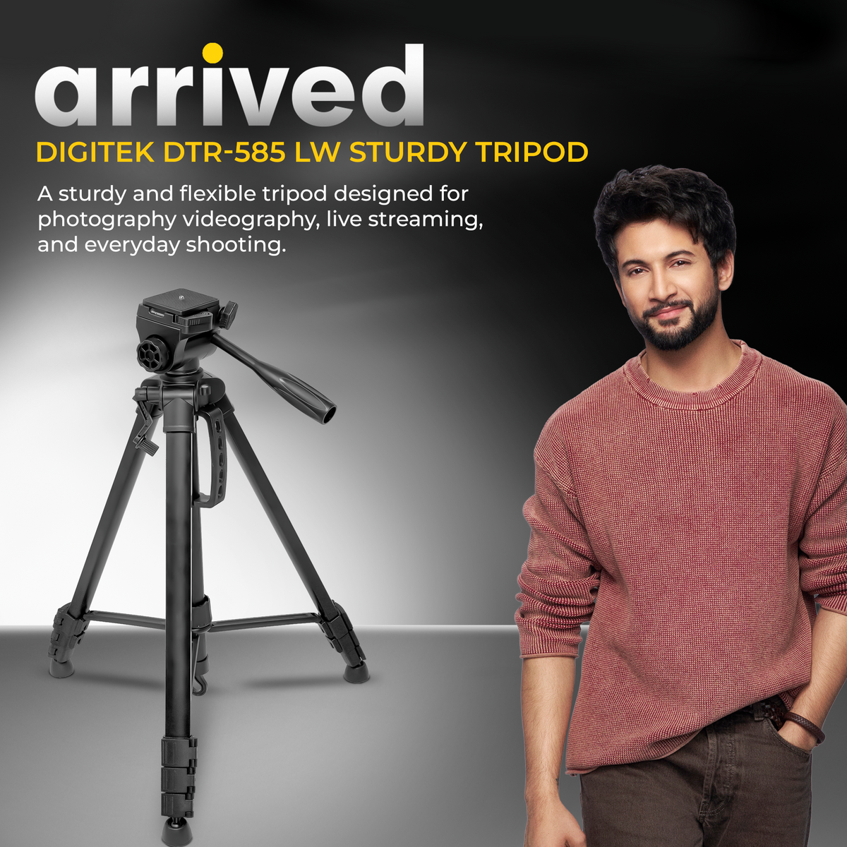 Digitek DTR-585 LW Heavy Duty Tripod Stand for DSLR Camera & Mobile, 1800mm Height, 6kg Load Capacity, 3-Way Pan Head, 360° Rotation, 4-Section Aluminium Tripod with Mobile Holder & Carry Bag