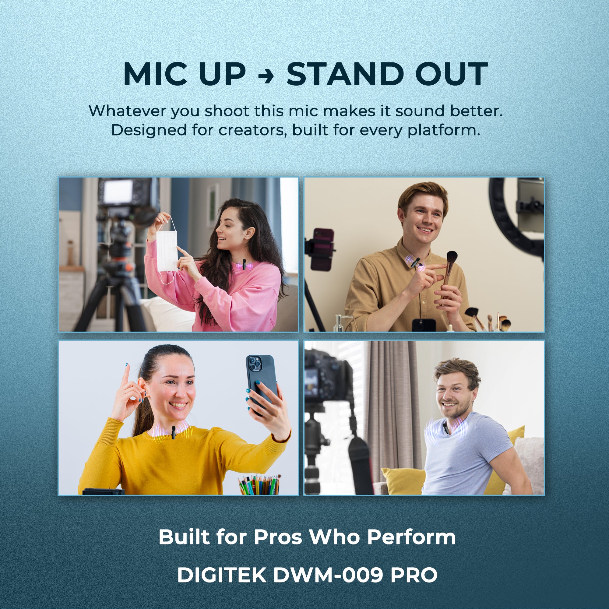Digitek (DWM-009 PRO) 2.4G 1 Receiver with Lightning Connector & Dual Respondent 2 Microphone