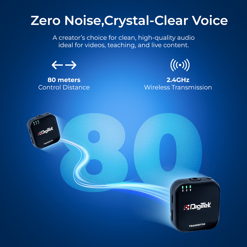Digitek DWM-101 Mini Wireless Microphone | 80m, TF Card & 48kHz