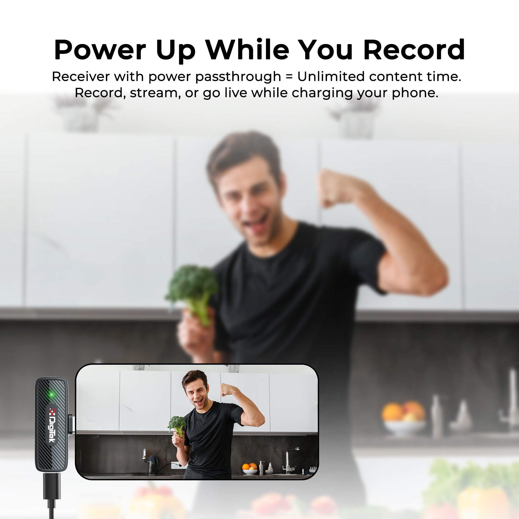 Digitek® (DWM-007 PRO) Wireless Microphone & Receiver with Lightning Connector, 2.4GHz Frequency, 4Hr Battery, 20m Range, Compatible with iPhone & iPad, For Voice Recording, Interview & Live Streaming