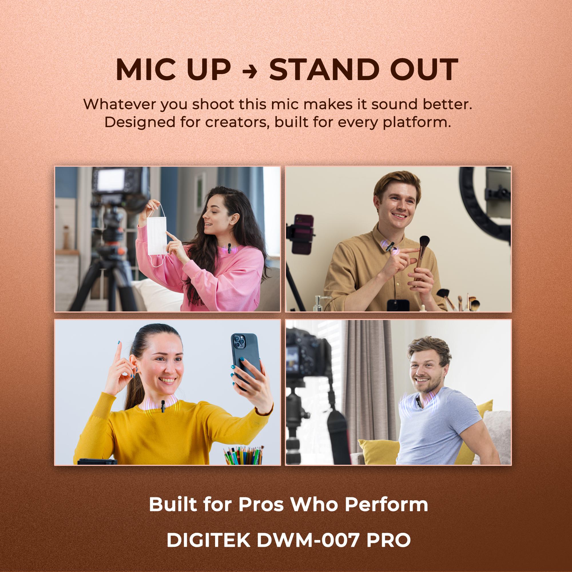Digitek® (DWM-007 PRO) Wireless Microphone & Receiver with Lightning Connector, 2.4GHz Frequency, 4Hr Battery, 20m Range, Compatible with iPhone & iPad, For Voice Recording, Interview & Live Streaming