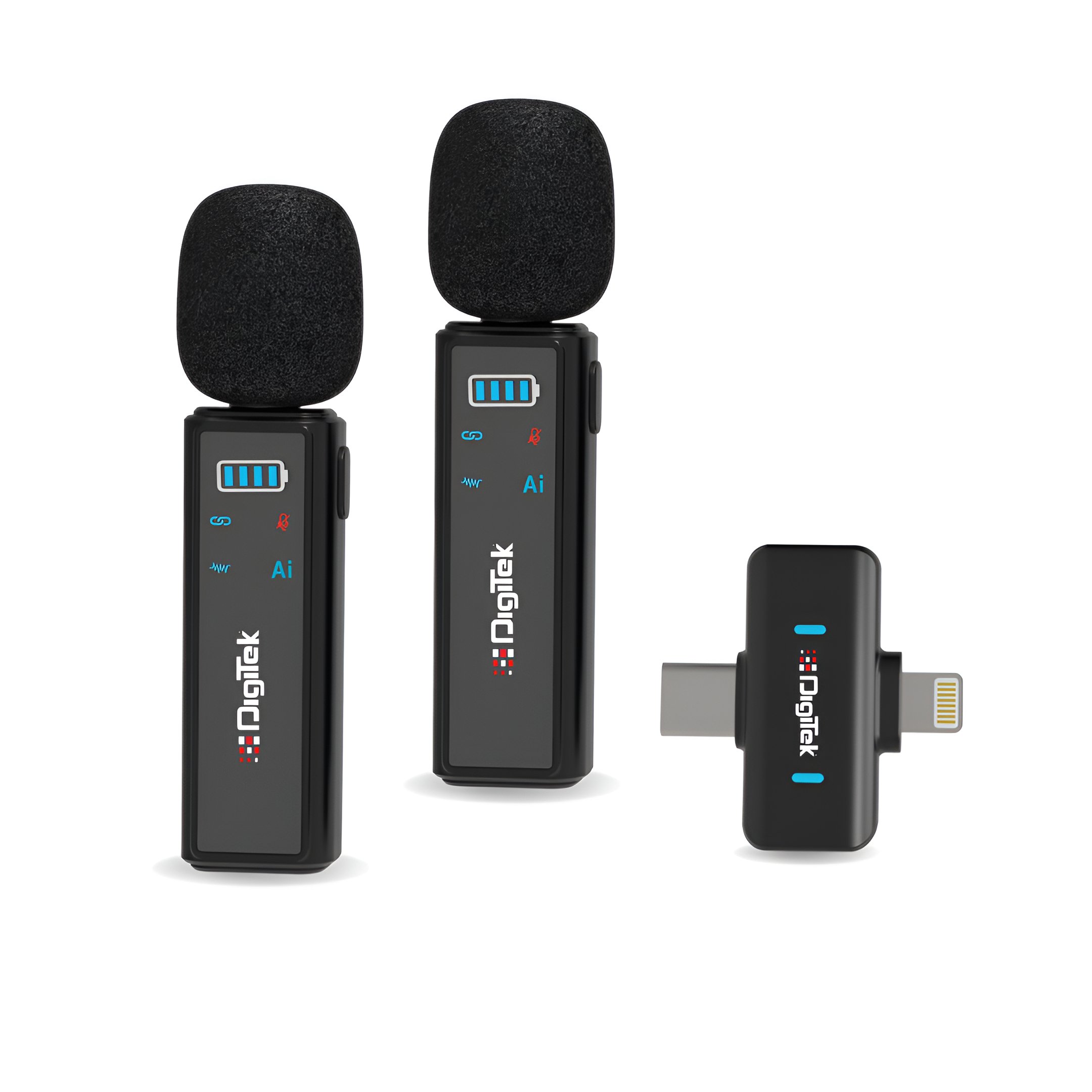 Digitek DWM-021 Wireless Microphone System with AI Noise Cancellation for Android & iPhone