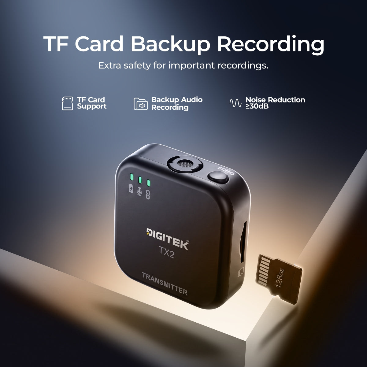 Digitek DWM 122 Wireless Microphone System with Wireless Audio Monitoring, TF Card Support, Type C & LTC Connector, 80M Range, 4.5Hr Run Time, Record with Android iOS Smartphone and DSLR for Vlogging, Interviews & Podcast