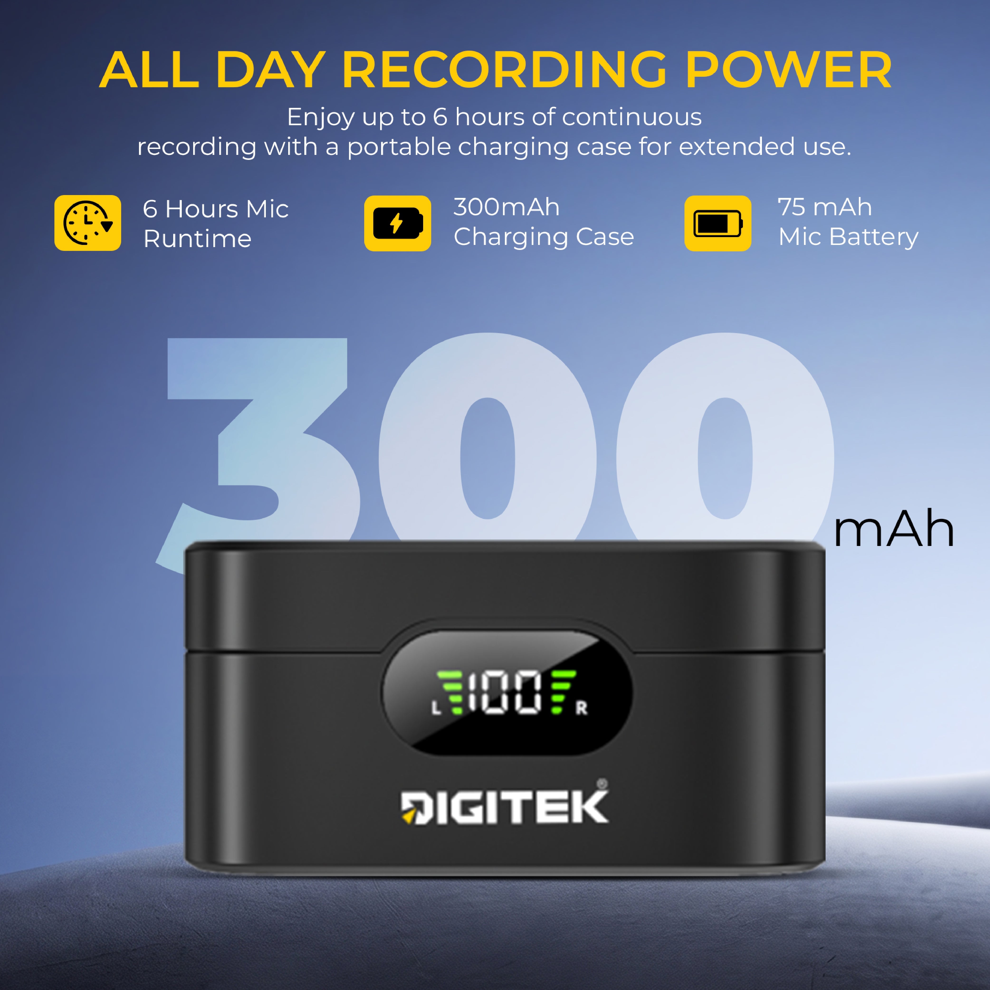 Digitek DWM-125 2-in-1 Wireless Microphone with Charging Case for iPhone 15 Series & USB-C Android Devices, Dual Transmitters, 2.4GHz Wireless, Noise Reduction, 30m Range, 6H Battery Life, Plug & Play