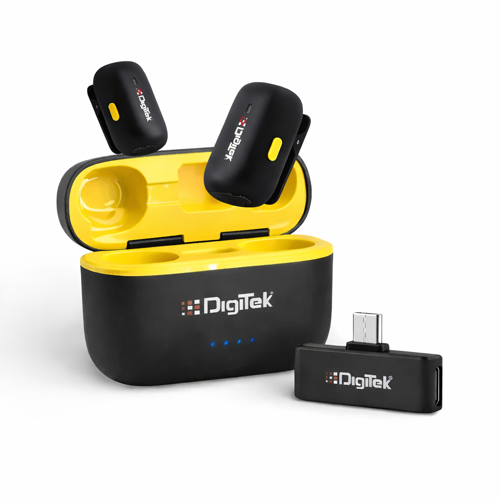 Digitek (DWM 103 Mini) 2-in-1 Wireless Microphone, 2.4G Wireless Mic, 50m Range, 6Hr Battery, Noise Reduction, for iOS & Android Smartphones/Tablets, Ideal for Live Interviews Meetings, Vlogging Live, Streaming