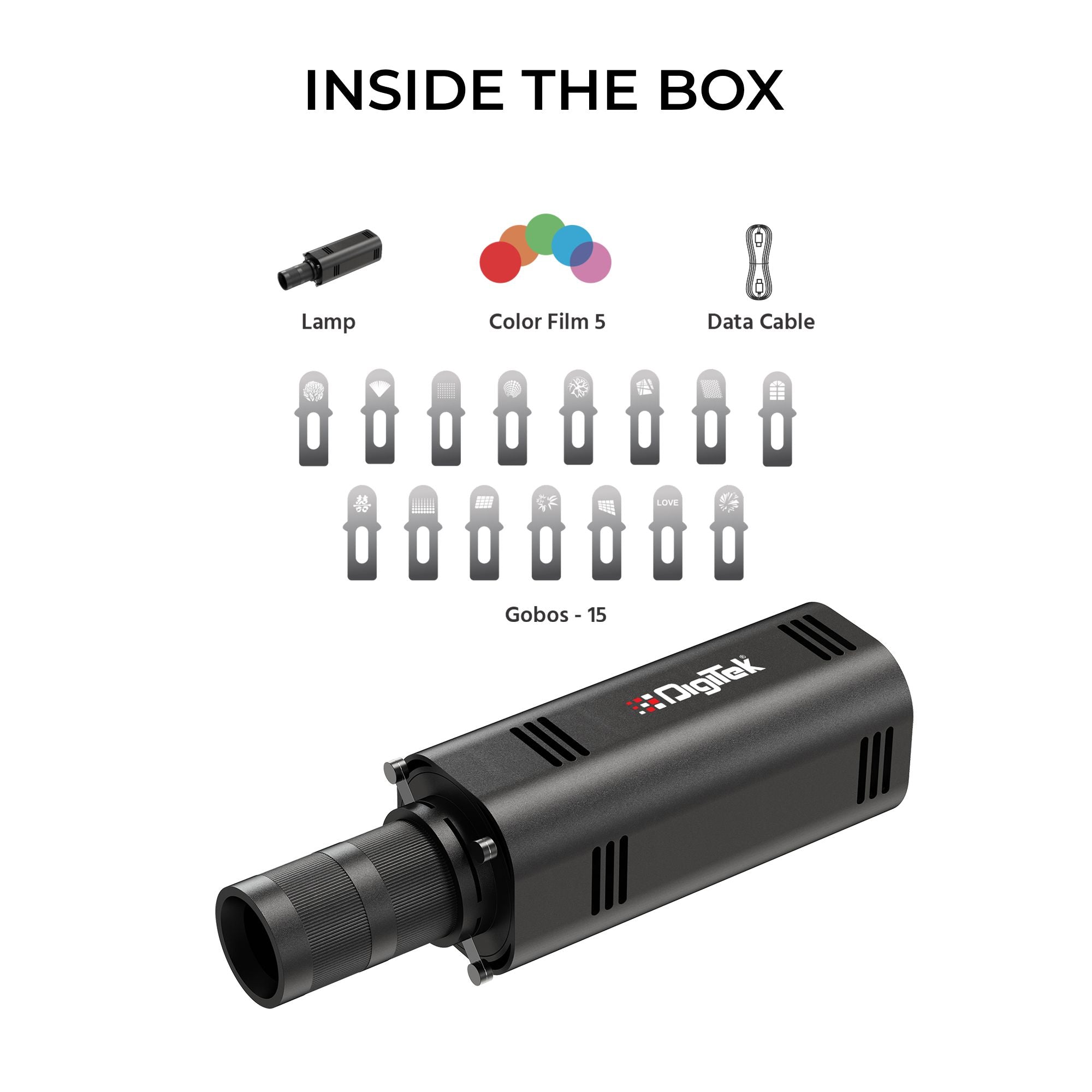 Digitek (DS 30 WTP) 30W Optical Snoot Zoom Gobo Projector, 12 Special Effects, 3900 Lumen, 3000mAh Battery, Dual Temp 2700K-6500K, 15 GOBOs and 5 Color Films, CRI ≥96, For Photo & Videography