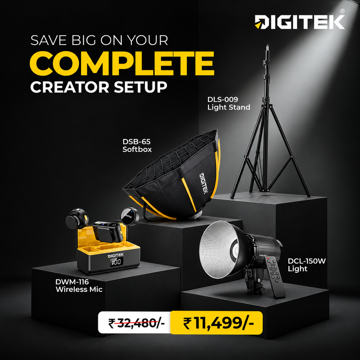 Creators Special Kit 5 - Wireless Mic + Continuous Light + Light Stand + Softbox