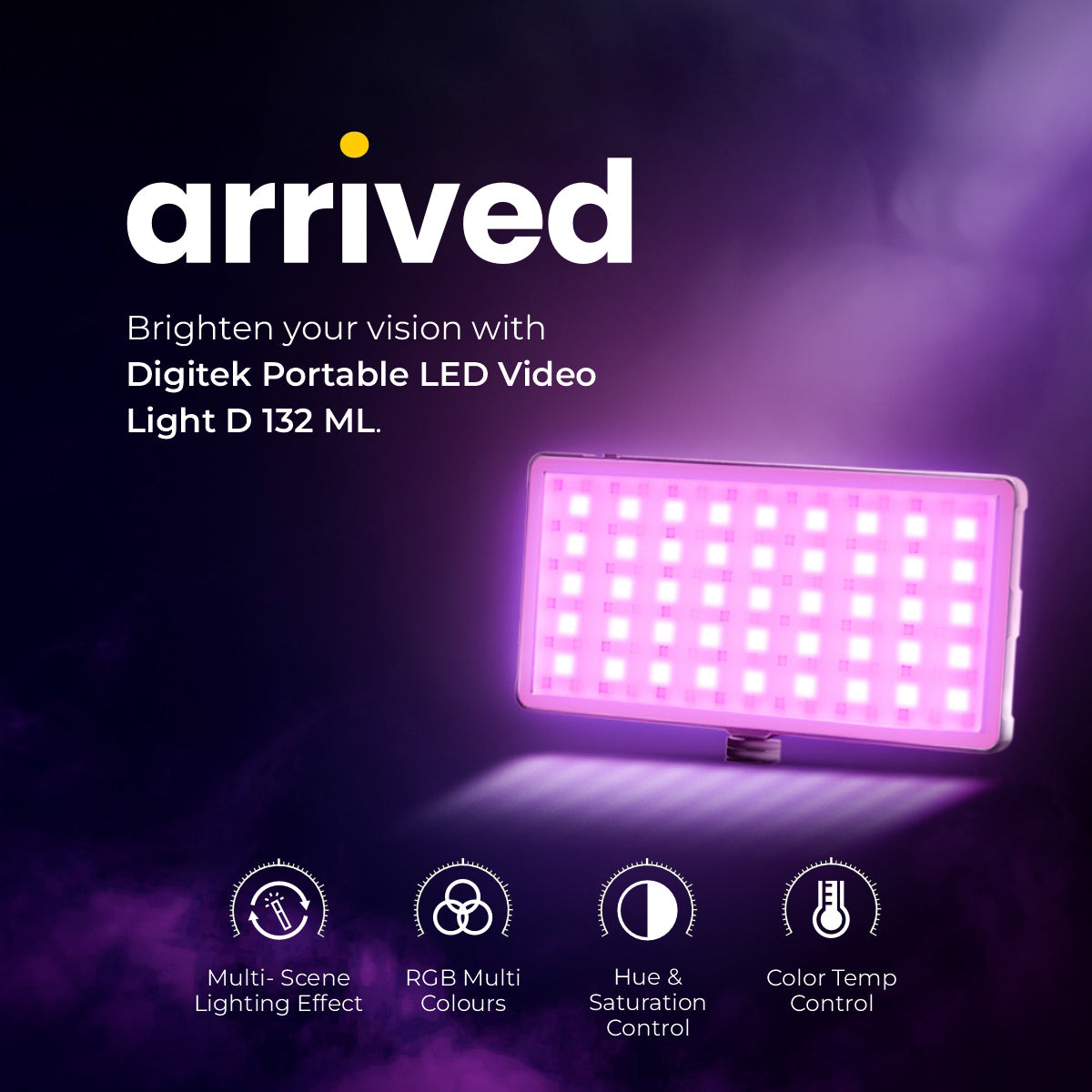 Digitek LED-D132 ML RGB Built in 4000mAh Li-ion Battery RGB Portable Video Light with Bundle of Advanced Features Like Hue & Saturation Settings 21 nos. of Scenario Effects Preset etc. - Digitek